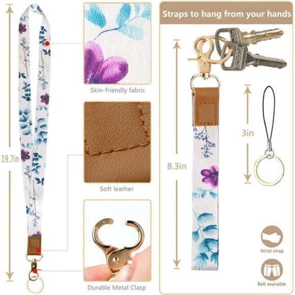 2-in-1 ID Badge Holder & Lanyard Wallet for Womens Cute Floral Zipper - Picture 6 of 7